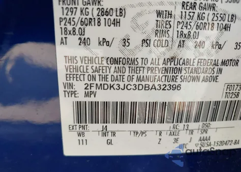 2013 Ford Edge Sel z USA, uszkodzony, nr VIN 2FMDK3JC3DBA32396